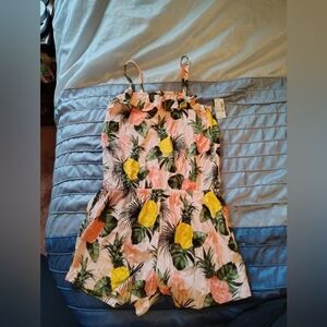 H&M Pink Tropical Pineapple Print Girls Romper